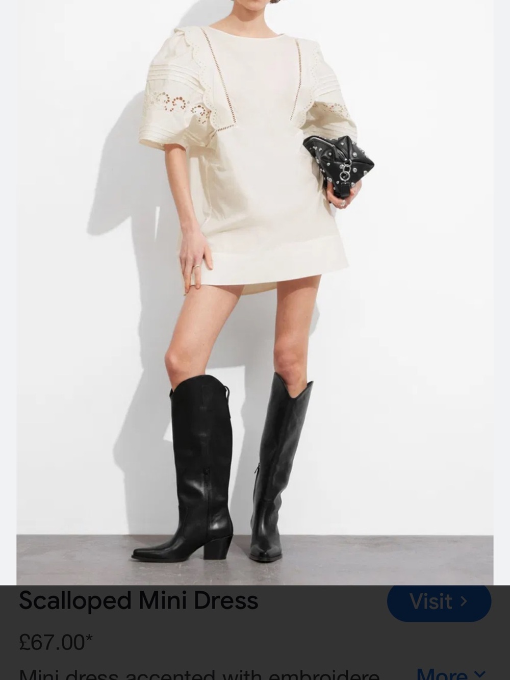 & Other Stories Scalloped Cream Mini Dress